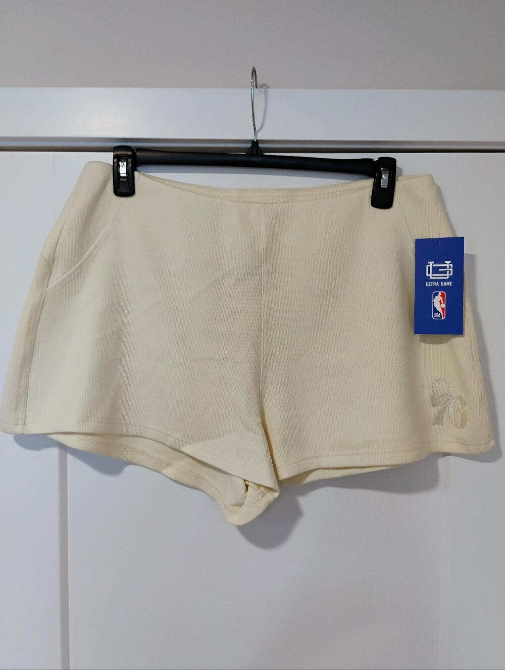 NWT XL Ultra Game NBA Philadelphia 76ers Cream Logo Knit Booty Shorts NEW